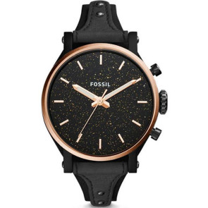 Horlogeband Fossil ES4112 Onderliggend Leder Zwart 18mm